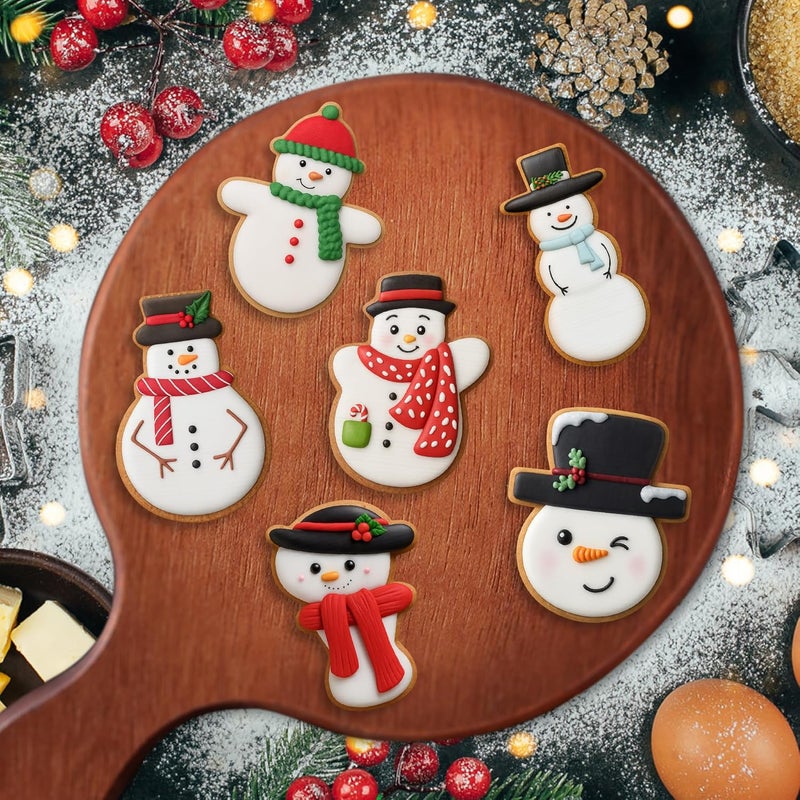 FUSOTO 6PCS Snowman Cookie Cutter Set, Christmas Cookie Cutters, Holiday Shaped Biscuit Molds, Stainless Steel Baking Supplies for Homemade Cookies, Christmas Snowman - Image 4